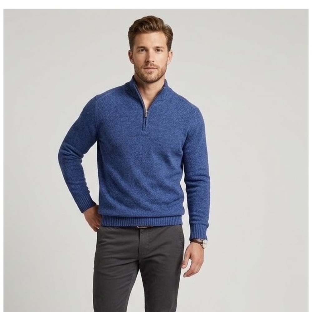 Enzo Mantovani 1/4 Zip Sweater Mens M 100% Wool Mock Neck Preppy Academia Layer